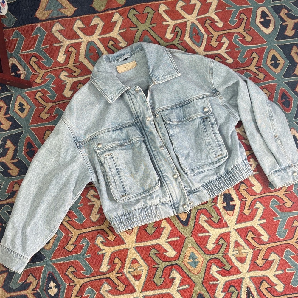 Blank NYC Light Blue Denim Bomber Jacket
